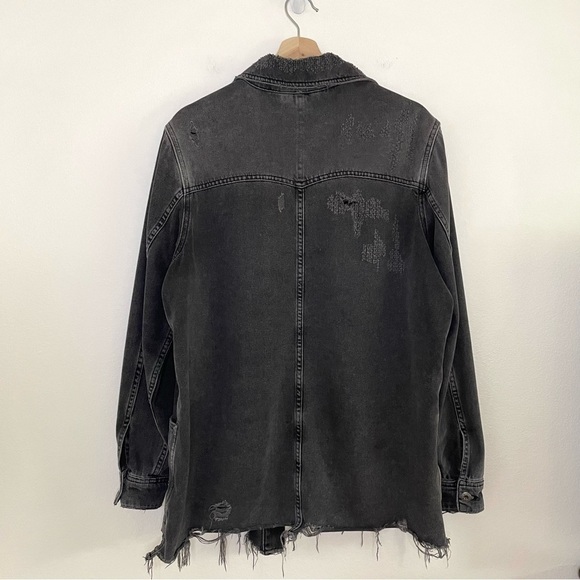 Free People Moonchild Distressed Denim Shirt Jacket Moon Dust Washed Black Small - Picture 6 of 16